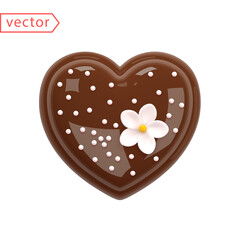 Chocolate Heart shaped cake. Realistic dark chocolate candy. Concept of Love, Happy Valentine's Day, Gift, Holiday Decoration, Dessert, Yummy. Icon isolated on white. Realistic 3d vector illustration