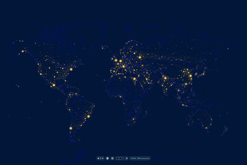 World map night lights. Continent africa, antarctic, asia, europe, america, australia vector detailed illustration © karnografff