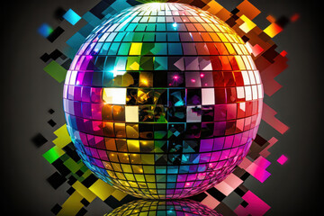 Obraz premium Disco ball with colorful lights on black background. 