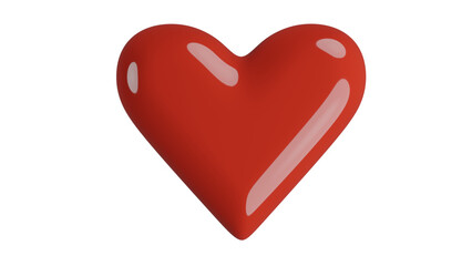 Red shiny heart in minimal style isolated on transparent background. Love concept. 3D render