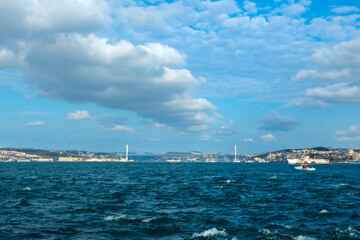 Bosphorus Bridge connecting Europe and Asia. Long exposure view of istanbul bosphorus.