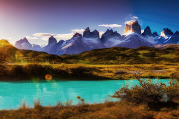 lake in the chile torres mountains