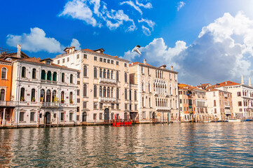 Fototapeta na wymiar Facades of palaces and houses, on the Grand Canal in Venice, Veneto, Italy