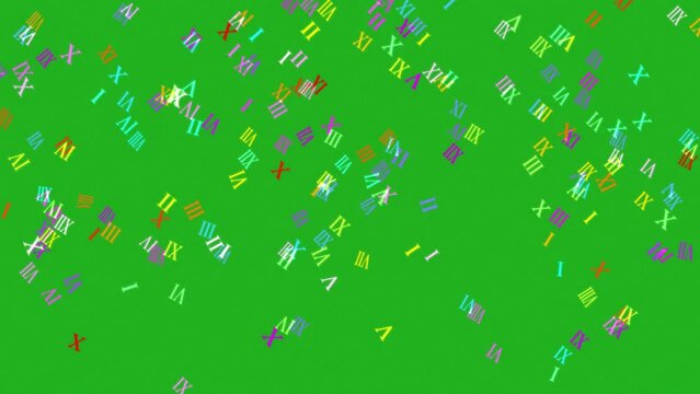 Falling roman numbers green screen motion graphics