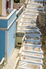 Steep and narrow stairwell in Olymbos village