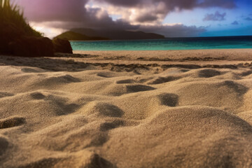 sand beach and sea in Bali with dramatic clouds