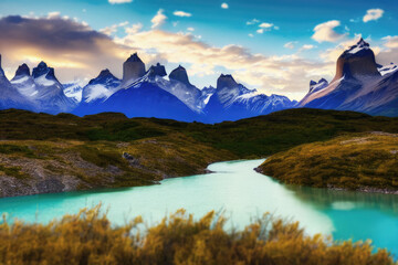 gorgeous landscape with lake and mountains