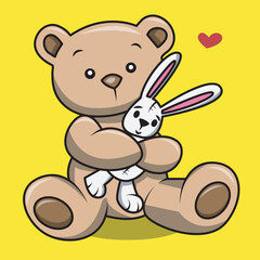 vector teddy bear hugging a teddy rabbit with love