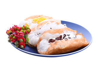 Thai desserts or Thai pancake (kha-nom-thang-taek) with coconut and corn filling transparent png