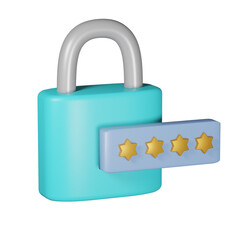 3d render lock with password, digital security concept