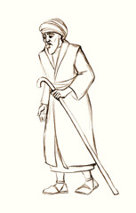 Ancient jewish man. Pencil drawing