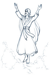 Jesus ascends to heaven. Pencil drawing