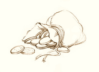 Thirty pieces of silver of Judas. Pencil drawing