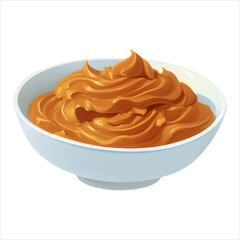 Peanut Butter in White Bowl Isolated Detailed Hand Drawn Painting Illustration