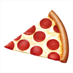 Pepperoni Cheese Pizza Slice Isolated Detailed Hand Drawn Painting Illustration