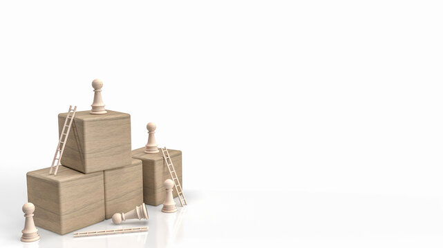 The wood chess and cube on white background for business concept 3d rendering