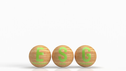 The  green esg on wood ball for eco or environment concept 3d rendering.