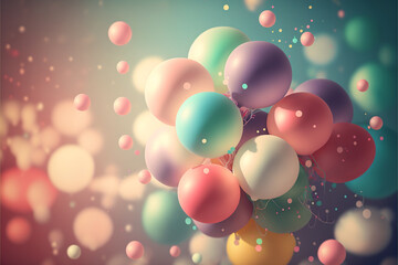 Beautiful background with colorful balloons created with generative Ai technology