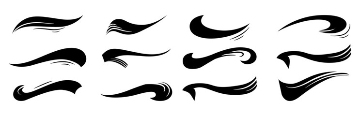 Calligraphic swoosh tail set, underline marker strockes. Sport logo typography elements. Texting letters tail for lettering or baseball club. Vector illustration