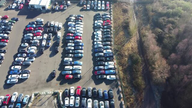Aerial Footage of Huge Car Parking at Kempston Bedford Town of England UK