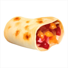 Burrito Tortilla Wrap Isolated Detailed Hand Drawn Watercolor Painting Illustration