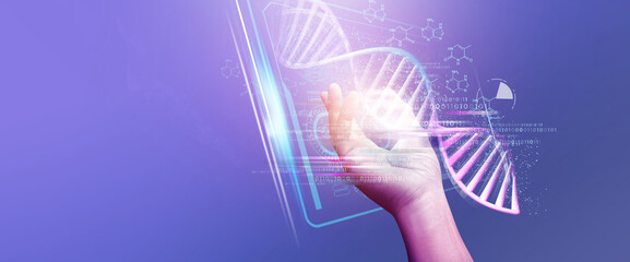DNA concept of new ideas with Digital Virtual analysis chromosome DNA test of human in 3D...