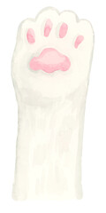 White cat paw watercolor isolated background clip art 