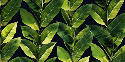 tropical leaves on a dark background - Generative AI