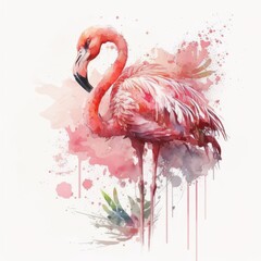 Abstract Japanese pink flamingo watercolor, simple and modern design, oil painting, intricate details, no background, ultra photo realistic. Generative AI.