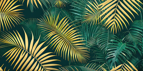 Fototapeta na wymiar tropical leaves on a dark background - Generative AI