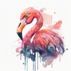 Abstract Japanese pink flamingo watercolor, simple and modern design, oil painting, intricate details, no background, ultra photo realistic. Generative AI.