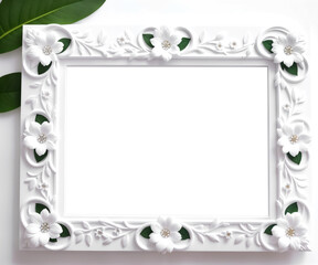 Fototapeta na wymiar Empty picture frame with flower decoration. Generative Ai