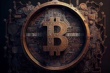 Naklejka premium Bitcoin futurist space coin cryptocurrency btc black background