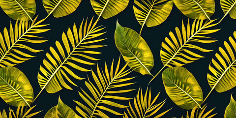 tropical leaves on a dark background - Generative AI