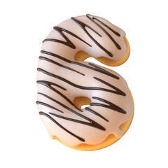 Glazed donut font 3d rendering number 6