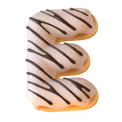 Glazed donut font 3d rendering letter E
