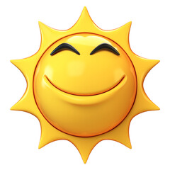 Cartoon sun emoji isolated on white background, sunshine emoticon 3d rendering