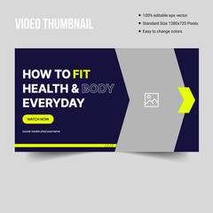 Fitness video thumbnail creative cover banner template, geometric shape web cover banner design