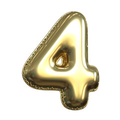 Gold metallic balloon font 3d rendering, number 4