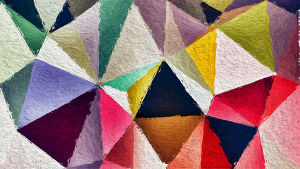 Fototapeta premium Colorful triangles pattern with a rough texture background. Background texture wall and have copy space for text. Picture for creative wallpaper or design art work.