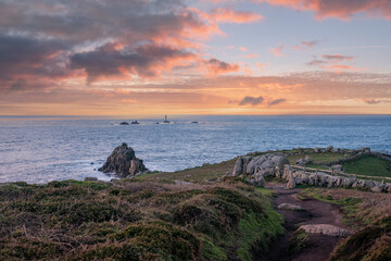Sunset over Land's End Lighthouse, Cornwall 