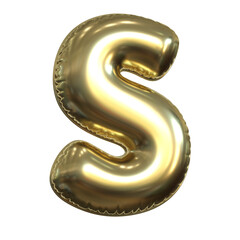 Gold metallic balloon font 3d rendering, letter S