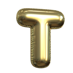 Gold metallic balloon font 3d rendering, letter T