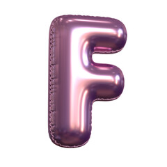 Pink metallic balloon font 3d rendering, letter F