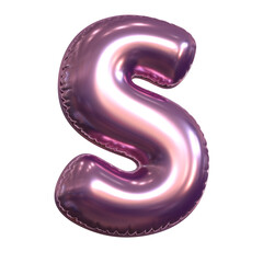 Pink metallic balloon font 3d rendering, letter S