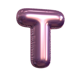 Pink metallic balloon font 3d rendering, letter T