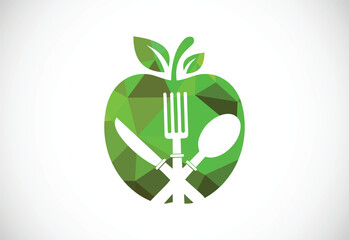 Low poly style apple fresh food logo sign symbol in flat style on white background