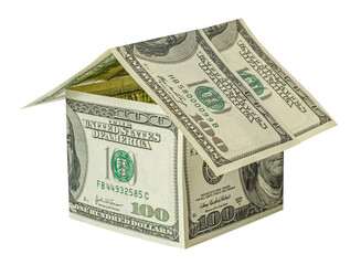 Real estate concept. House from money dollar. png transparent
