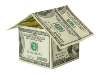 Real estate concept. House from money dollar. png transparent