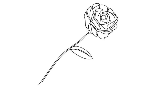 animated continuous single line drawing of a rose, line art animation